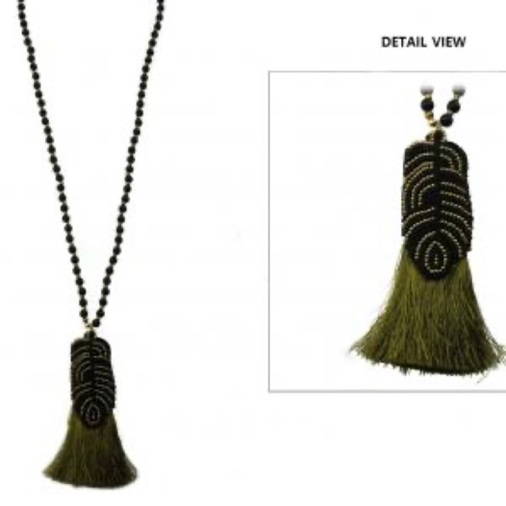 Thread Tassel seed bead olive green fashion necklace